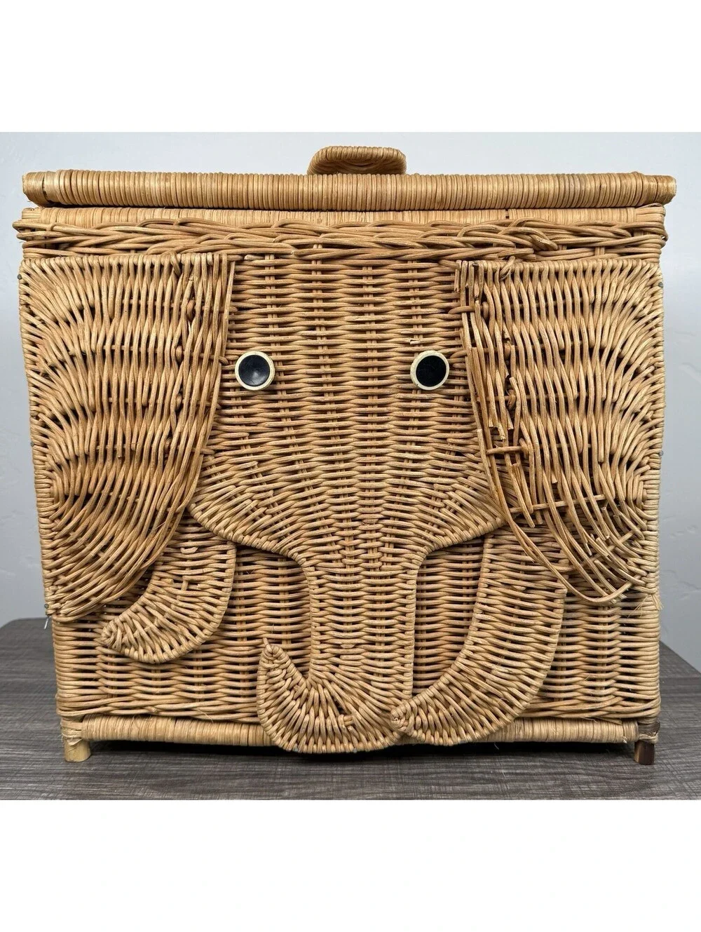 Vintage Wicker Rattan Elephant Storage Basket Hamper Trunk Boho Nursery MCM